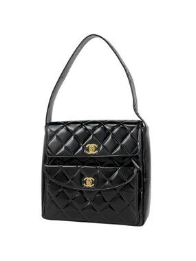 Chanel CC Logo Shoulder Bag Quilted Leather Black